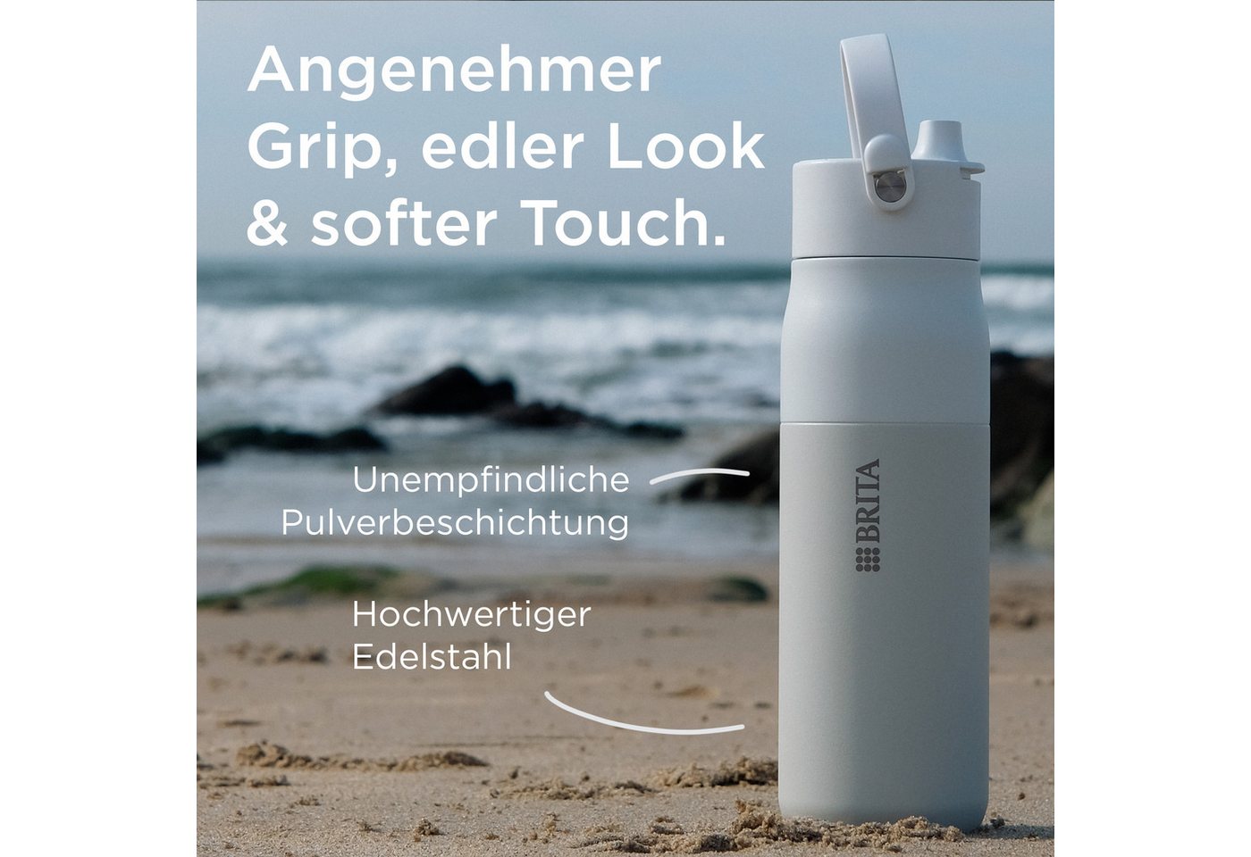 BRITA Trinkflasche BRITA LARQ Essential Trinkflasche (680ml) mit Strohhalm, Edelstahl Wasserflasche mit doppelwandiger Isolation - hält 24h kalt – Bild 3 von 5