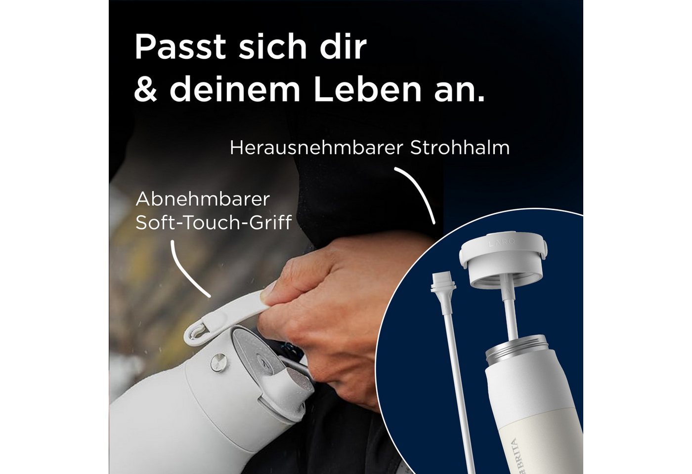 BRITA Trinkflasche BRITA LARQ Essential Trinkflasche (680ml) mit Strohhalm, Edelstahl Wasserflasche mit doppelwandiger Isolation - hält 24h kalt – Bild 5 von 5