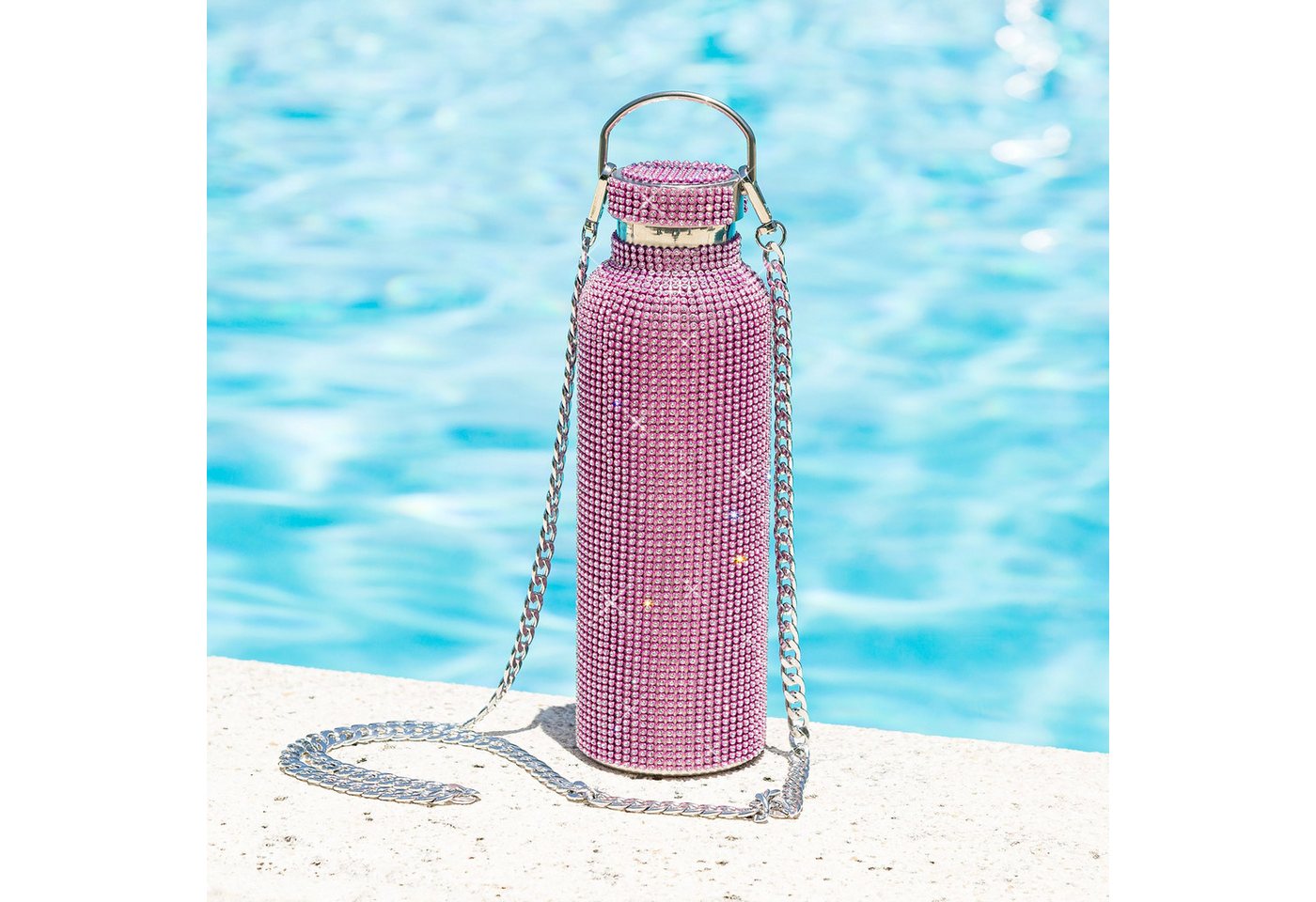Paris Hilton Trinkflasche Paris Hilton, Luxus Trinkgefäß mit über 5000 Strasssteinen, Wasserflasche in Diamant-Optik, Luxusgetränkebehälter, aus Edelstahl – Bild 4 von 5