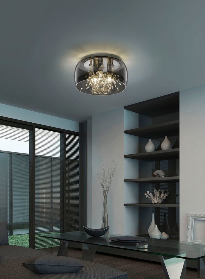 TRIO Leuchten Deckenleuchte Crystel, ohne Leuchtmittel, warmweiß - kaltweiß, Elegante Deckenlampe mit Glasschirm Ø 34cm, exkl 3xE14 Leuchtmittel – Bild 2 von 5