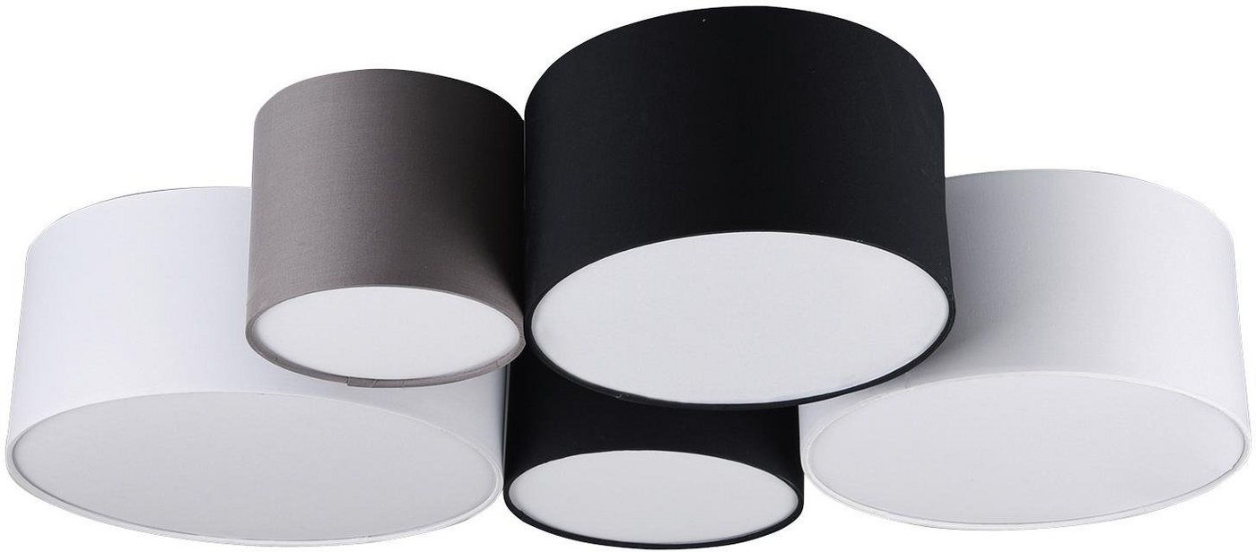 TRIO Leuchten Deckenleuchte Hotel, ohne Leuchtmittel, Deckenlampe 5-flammig, mehrfarbige Stoffschirme (weiß, schwarz, grau) – Bild 4 von 5