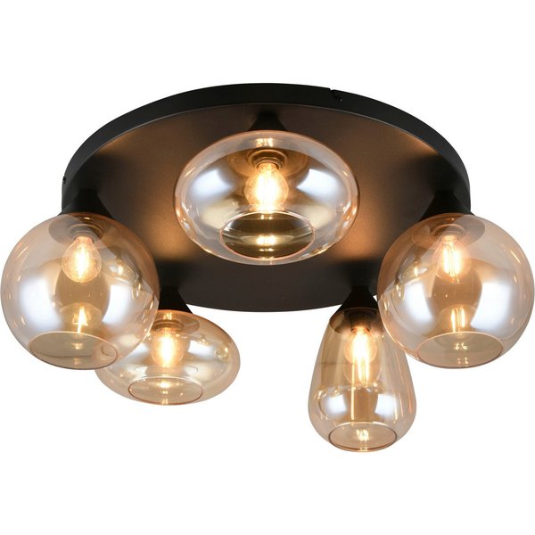 TRIO Leuchten Deckenleuchte Lumina, Deckenlampe 5-flammig mit Glasschirm, exkl 5x E14, max 10W, Leuchtmittel wechselbar, warmweiß - kaltweiß, Ø 64 cm Höhe 25 cm