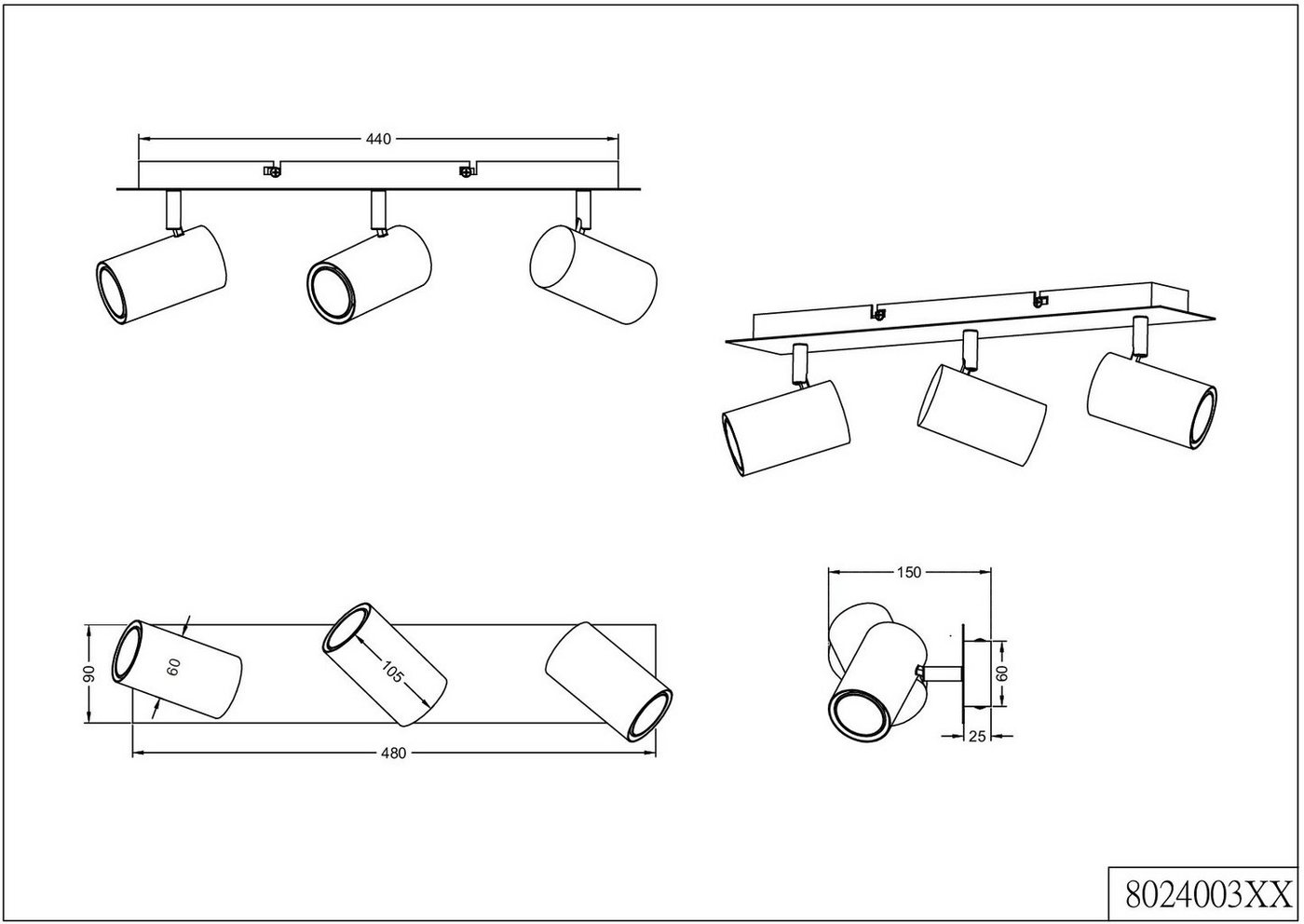TRIO Leuchten Deckenstrahler Marley, ohne Leuchtmittel, Leuchtmittel frei wählbar, Altmessingoptik, Spots dreh- und schwenkbar – Bild 5 von 5