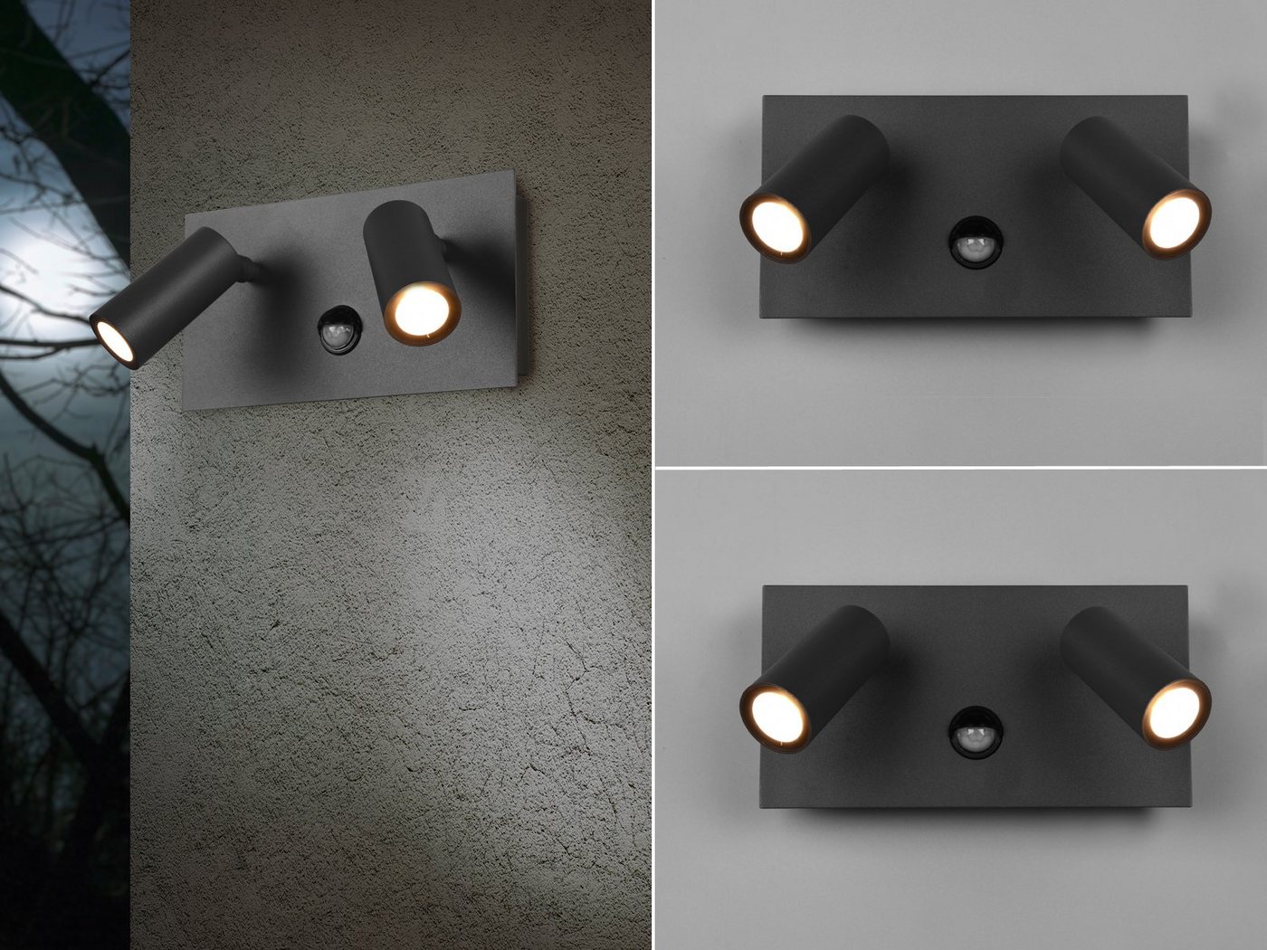 TRIO Leuchten LED Außen-Wandleuchte, Bewegungsmelder, LED fest integriert, Warmweiß, 2er-Set Außen Wandstrahler, Fassadenbeleuchtung Hauswand, Breite 23cm – Bild 2 von 5
