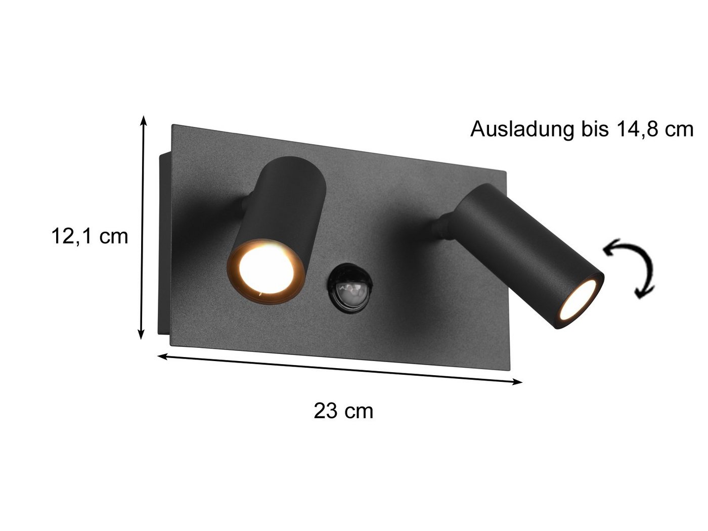 TRIO Leuchten LED Außen-Wandleuchte, Bewegungsmelder, LED fest integriert, Warmweiß, 2er-Set Außen Wandstrahler, Fassadenbeleuchtung Hauswand, Breite 23cm – Bild 4 von 5