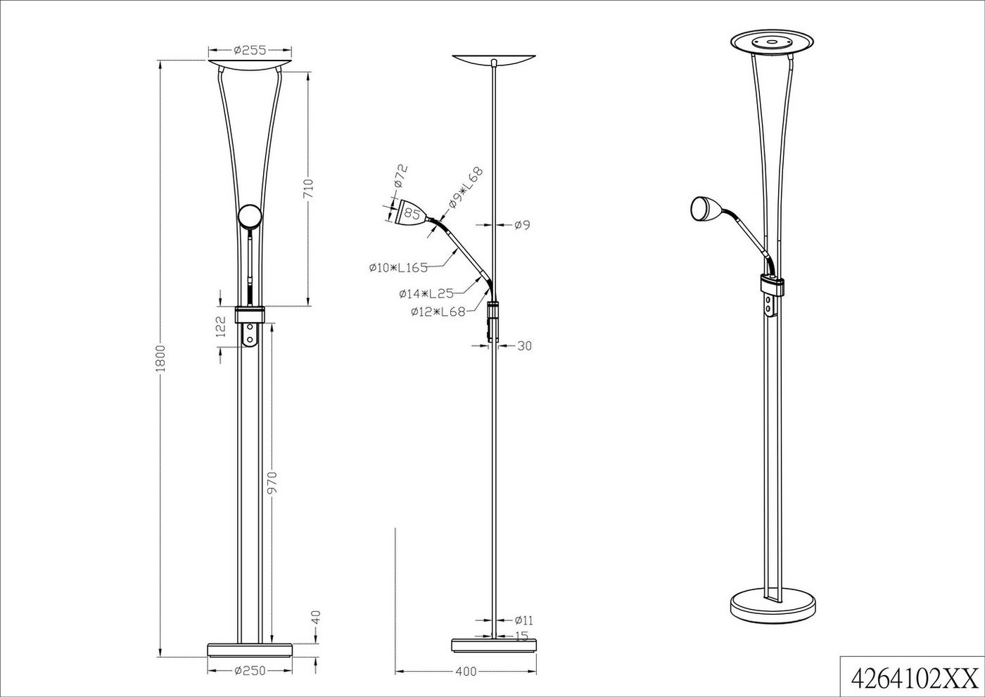TRIO Leuchten LED Deckenfluter, Dimmfunktion, Lesearm, LED fest integriert – Bild 4 von 5