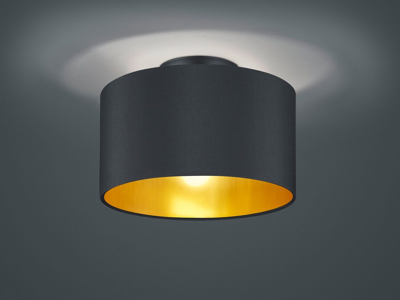 TRIO Leuchten LED Deckenleuchte, Dimmfunktion, LED wechselbar, Warmweiß, Design-klassiker Lampe Treppenhaus Stoff Lampen-schirm Schwarz Gold – Bild 3 von 5