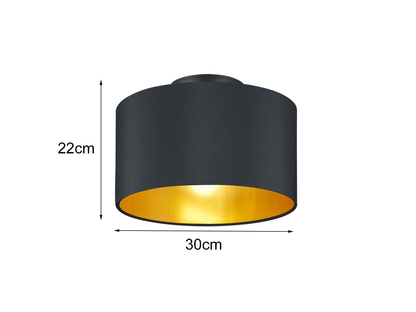 TRIO Leuchten LED Deckenleuchte, Dimmfunktion, LED wechselbar, Warmweiß, Design-klassiker Lampe Treppenhaus Stoff Lampen-schirm Schwarz Gold – Bild 4 von 5