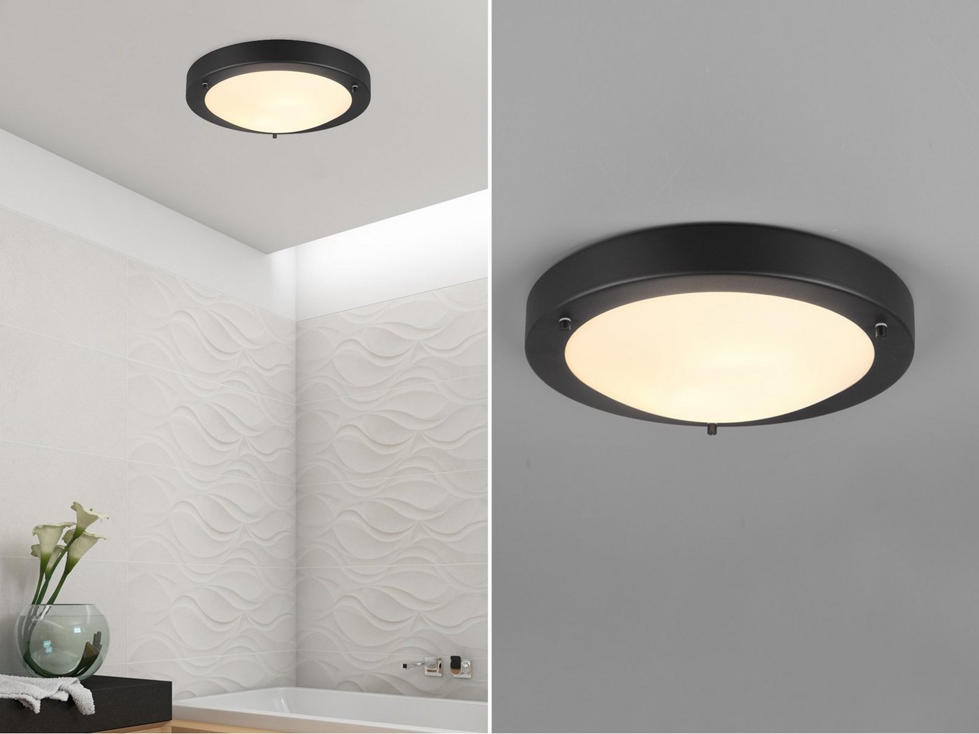 TRIO Leuchten LED Deckenleuchte, LED wechselbar, Warmweiß, Badezimmer-Lampen Decke Bad-lampe & Gäste WC Schwarz Treppenhaus, IP44 – Bild 2 von 5