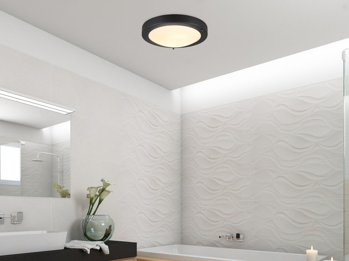 TRIO Leuchten LED Deckenleuchte, LED wechselbar, Warmweiß, Badezimmer-Lampen Decke Bad-lampe & Gäste WC Schwarz Treppenhaus, IP44 – Bild 5 von 5