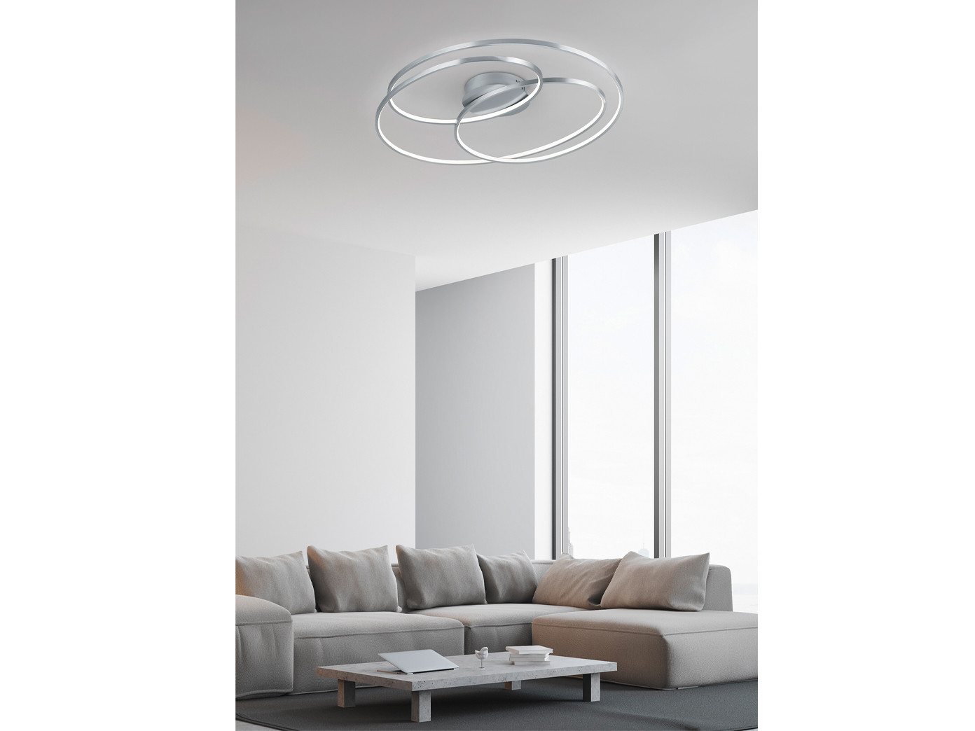 TRIO Leuchten LED Deckenleuchte, Dimmfunktion, LED fest integriert, stufenweise dimmbar über Schalter, Warmweiß, Große geschwungene Ringe-Leuchte aus Metall, au – Bild 3 von 4