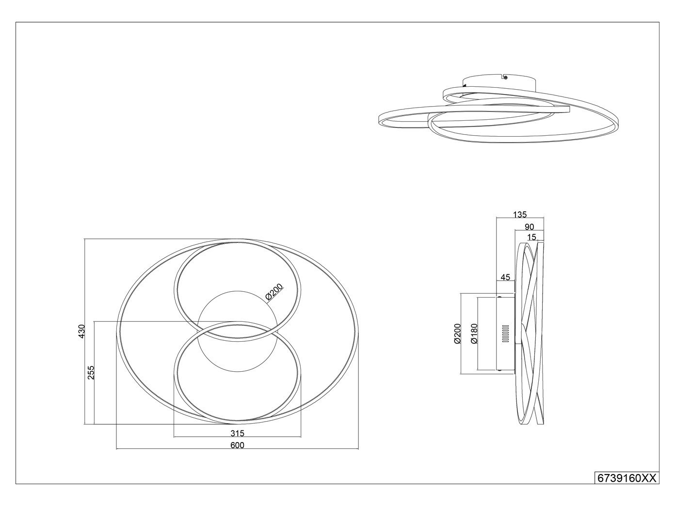 TRIO Leuchten LED Deckenleuchte, Dimmfunktion, LED fest integriert, stufenweise dimmbar über Schalter, Warmweiß, Große geschwungene Ringe-Leuchte aus Metall, au – Bild 4 von 4
