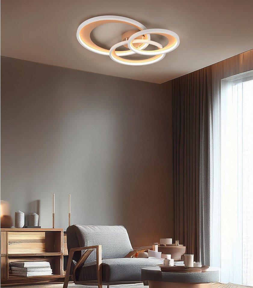 TRIO Leuchten LED Deckenleuchte GRANADA, 1-flammig, Braun, Weiß, Metall, Dimmfunktion, LED fest integriert, Warmweiß, B 72 x H 10,5 x T 63 cm – Bild 2 von 5