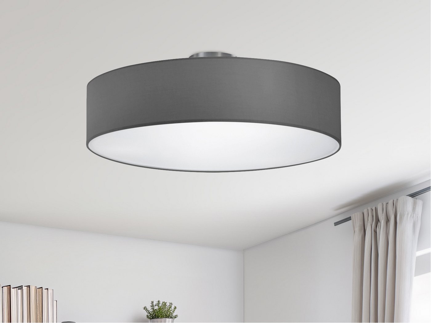 TRIO Leuchten LED Deckenleuchte mit Stoffschirm & Blendschutz Ø 50cm, LED wechselbar, Warmweiß, große Designklassiker Deckenlampe Stoff Lampenschirm mit Leuchtm – Bild 2 von 5