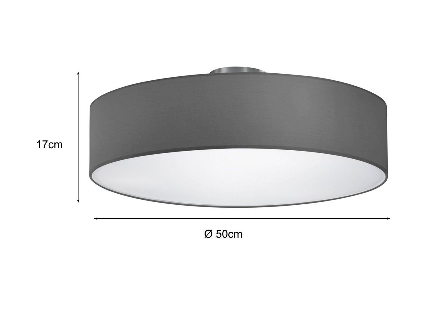 TRIO Leuchten LED Deckenleuchte mit Stoffschirm & Blendschutz Ø 50cm, LED wechselbar, Warmweiß, große Designklassiker Deckenlampe Stoff Lampenschirm mit Leuchtm – Bild 4 von 5