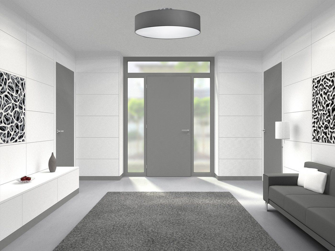 TRIO Leuchten LED Deckenleuchte mit Stoffschirm & Blendschutz Ø 50cm, LED wechselbar, Warmweiß, große Designklassiker Deckenlampe Stoff Lampenschirm mit Leuchtm – Bild 5 von 5