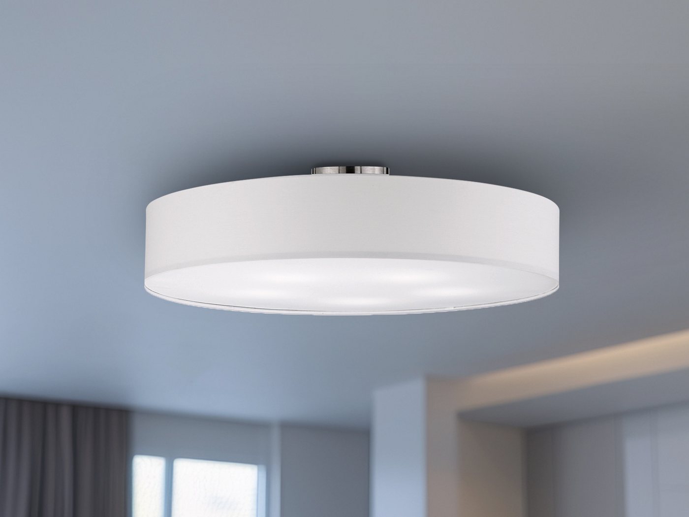 TRIO Leuchten LED Deckenleuchte mit Stoffschirm & Blendschutz Ø 65cm, LED wechselbar, Warmweiß, große Designklassiker Deckenlampe Stoff Lampenschirm mit Leuchtm – Bild 2 von 5