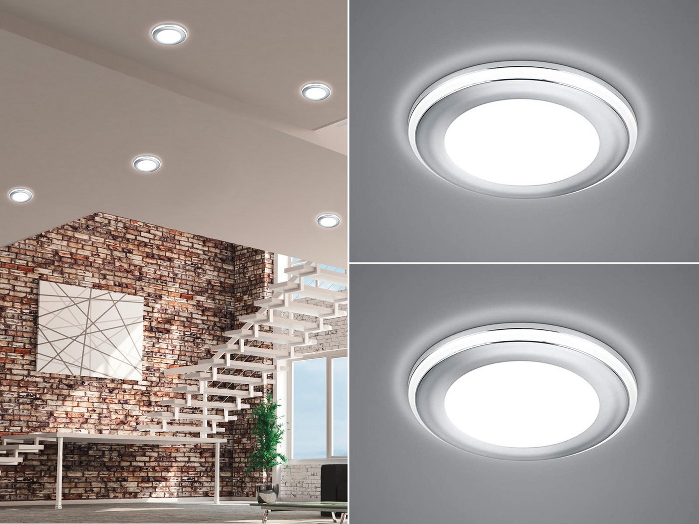TRIO Leuchten LED Einbaustrahler, LED fest integriert, Warmweiß, Deckeneinbauleuchten 2er Set, Einbau Decken-spot Silber für die Decke – Bild 2 von 5
