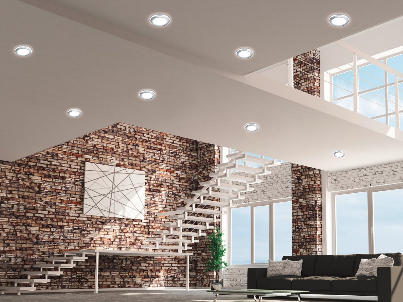 TRIO Leuchten LED Einbaustrahler, LED fest integriert, Warmweiß, Deckeneinbauleuchten 2er Set, Einbau Decken-spot Silber für die Decke – Bild 5 von 5