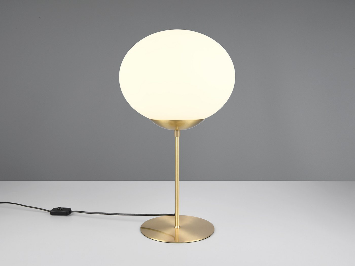 TRIO Leuchten LED Nachttischlampe, Dimmfunktion, LED wechselbar, Warmweiß, Groß-e schöne Tischbeleuchtung Messing mit Glas-kugel, Höhe 52cm – Bild 3 von 5