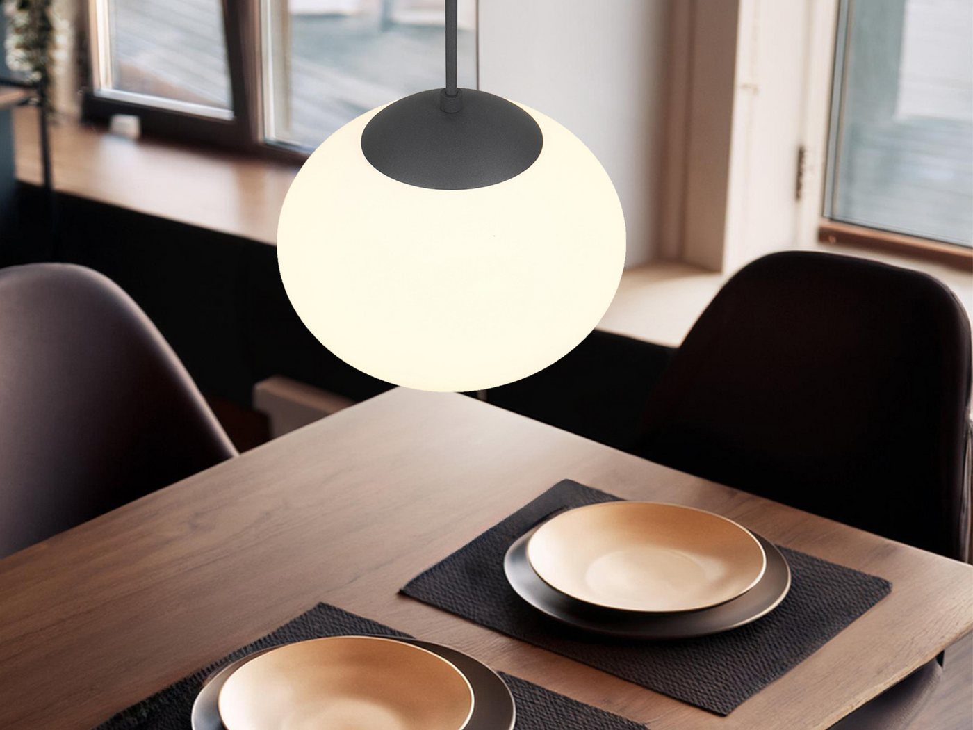 TRIO Leuchten LED Pendelleuchte, Dimmfunktion, LED wechselbar, Warmweiß, klein-e Glas-kugel Lampe über-n Esstisch & Couchtisch hängend Ø 30cm – Bild 5 von 5