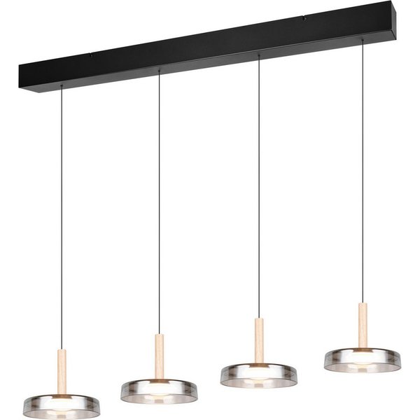 TRIO Leuchten LED Pendelleuchte CELESTE dimmbare LED Hängelampe aus Metall Glas & Holz, 7,5W 750 Lumen, Dimmfunktion, LED fest integriert, Warmweiß, 4-flammig e