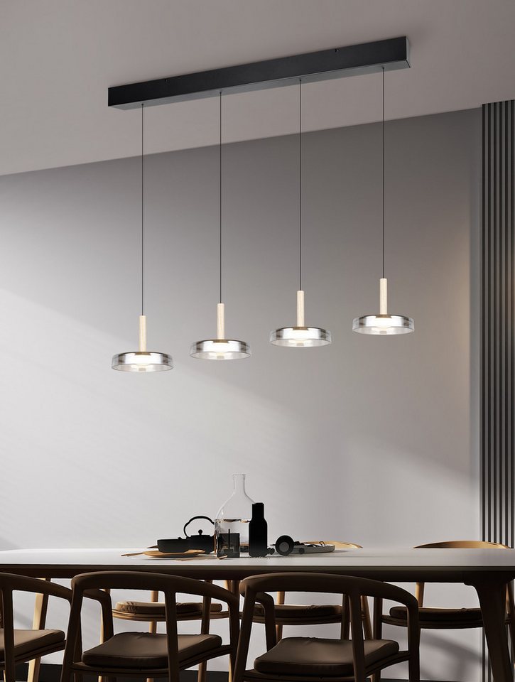 TRIO Leuchten LED Pendelleuchte CELESTE dimmbare LED Hängelampe aus Metall Glas & Holz, 7,5W 750 Lumen, Dimmfunktion, LED fest integriert, Warmweiß, 4-flammig e – Bild 2 von 5