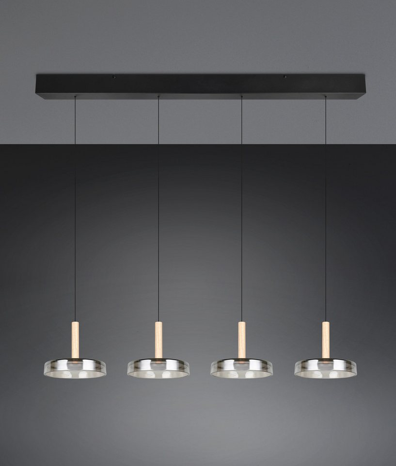 TRIO Leuchten LED Pendelleuchte CELESTE dimmbare LED Hängelampe aus Metall Glas & Holz, 7,5W 750 Lumen, Dimmfunktion, LED fest integriert, Warmweiß, 4-flammig e – Bild 3 von 5