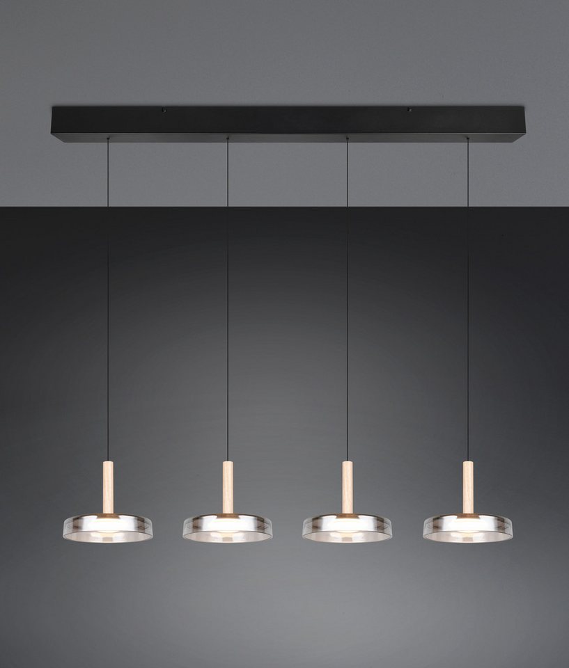 TRIO Leuchten LED Pendelleuchte CELESTE dimmbare LED Hängelampe aus Metall Glas & Holz, 7,5W 750 Lumen, Dimmfunktion, LED fest integriert, Warmweiß, 4-flammig e – Bild 4 von 5