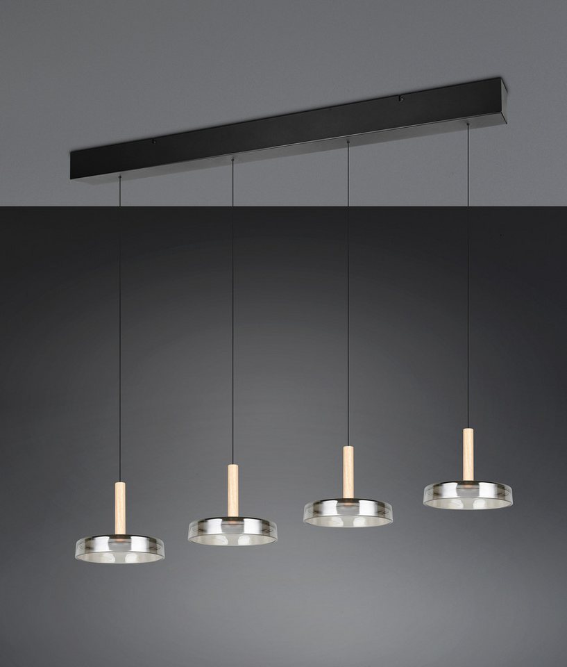 TRIO Leuchten LED Pendelleuchte CELESTE dimmbare LED Hängelampe aus Metall Glas & Holz, 7,5W 750 Lumen, Dimmfunktion, LED fest integriert, Warmweiß, 4-flammig e – Bild 5 von 5