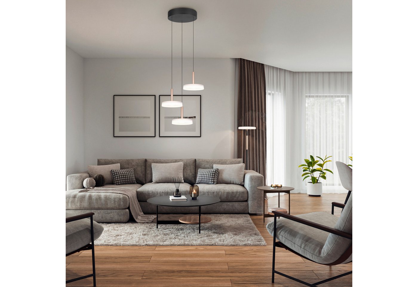 TRIO Leuchten LED Pendelleuchte CELESTE dimmbare LED Hängelampe aus Metall und Glas, 7,5W, 750 Lumen, Dimmfunktion, LED fest integriert, Warmweiß, 3-flammig ein – Bild 2 von 5