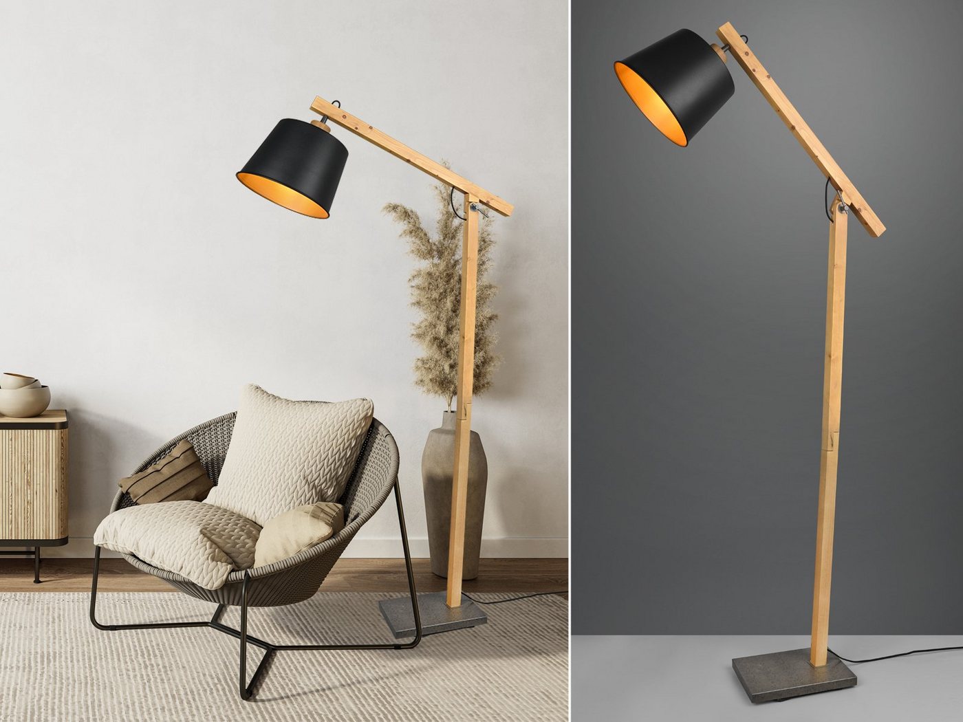 TRIO Leuchten LED Stehlampe, Dimmfunktion, LED wechselbar, Warmweiß, skandinavisch-e Lampe mit Holz stehend für Lese-ecke, Höhe 156cm – Bild 2 von 5