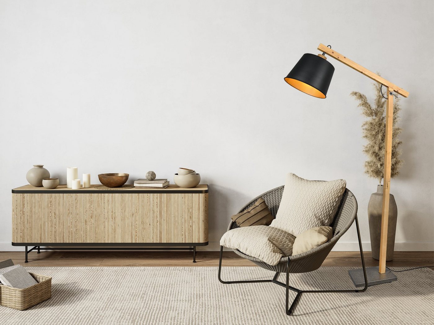 TRIO Leuchten LED Stehlampe, Dimmfunktion, LED wechselbar, Warmweiß, skandinavisch-e Lampe mit Holz stehend für Lese-ecke, Höhe 156cm – Bild 5 von 5