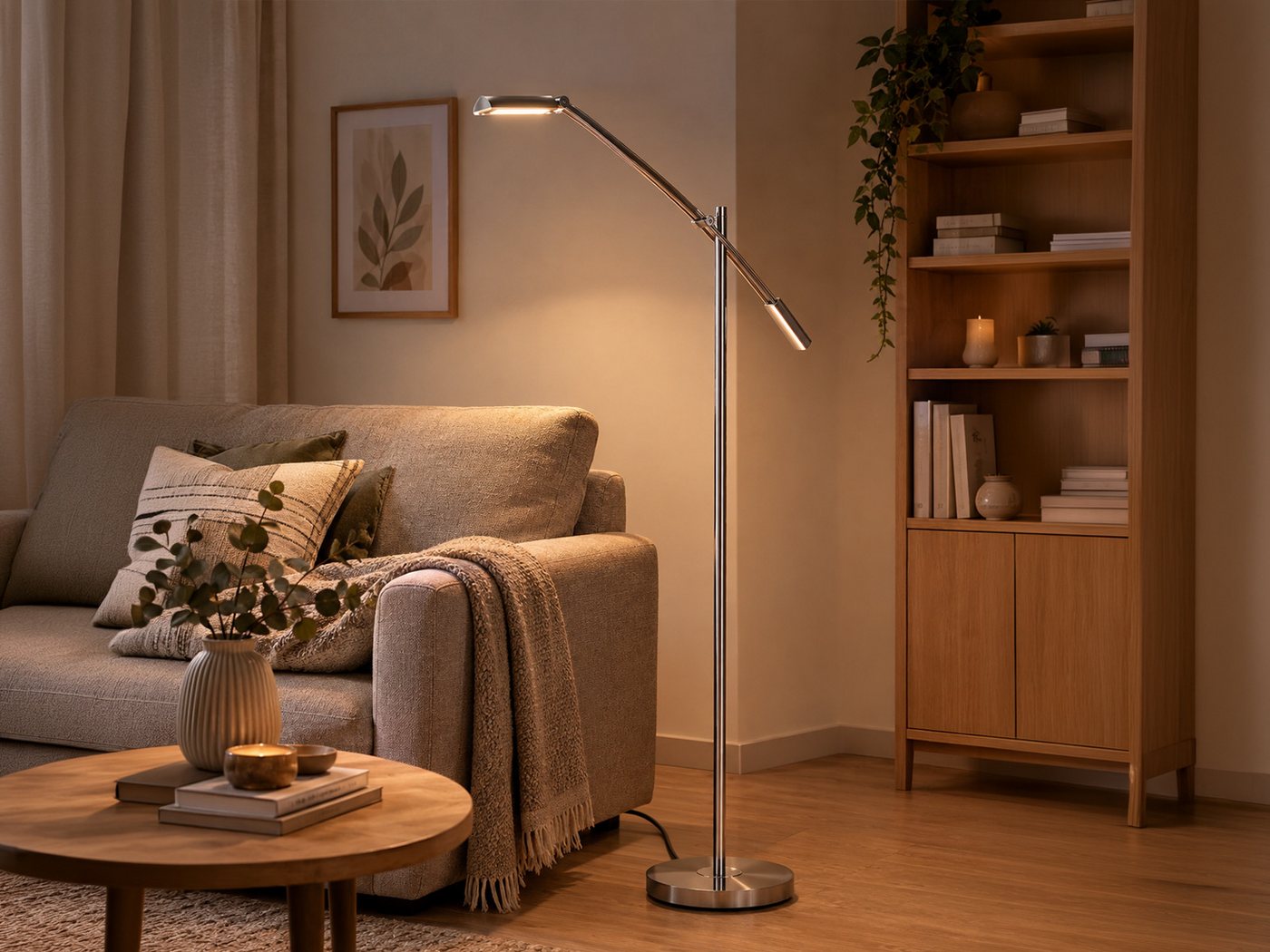 TRIO Leuchten LED Stehlampe, Dimmfunktion, stufenlos dimmbar über Sensor, LED fest integriert, warmweiß, kleine Steh Lese-Lampe minimalistisch mit Schwenkarm, H – Bild 2 von 5
