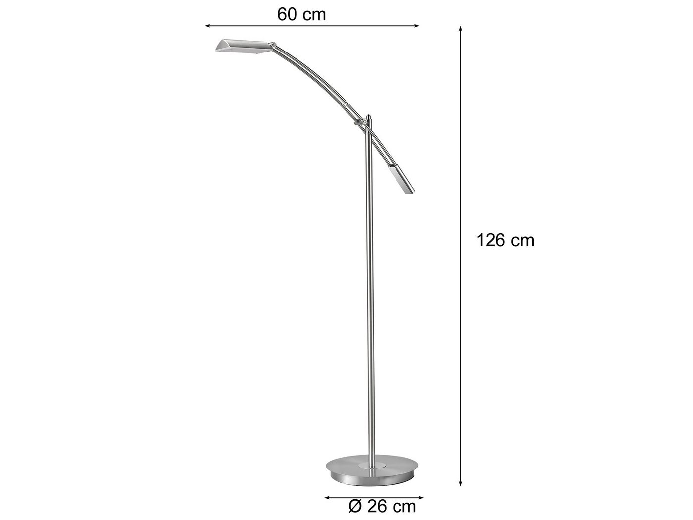 TRIO Leuchten LED Stehlampe, Dimmfunktion, stufenlos dimmbar über Sensor, LED fest integriert, warmweiß, kleine Steh Lese-Lampe minimalistisch mit Schwenkarm, H – Bild 4 von 5