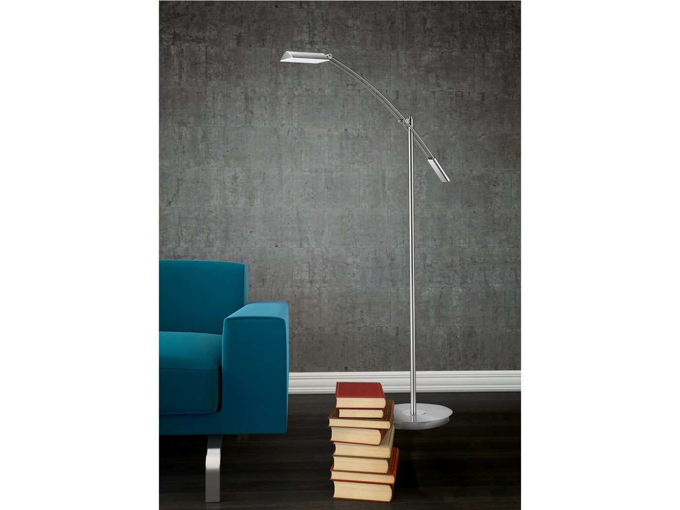 TRIO Leuchten LED Stehlampe, Dimmfunktion, stufenlos dimmbar über Sensor, LED fest integriert, warmweiß, kleine Steh Lese-Lampe minimalistisch mit Schwenkarm, H – Bild 5 von 5