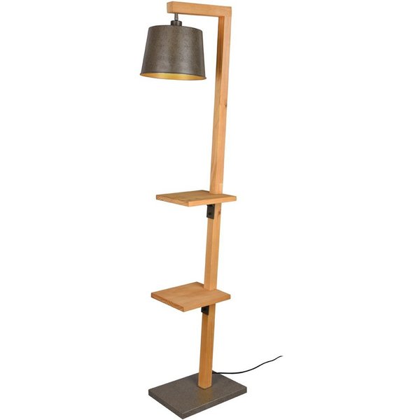 TRIO Leuchten LED Stehlampe, Dimmfunktion, LED wechselbar, Warmweiß, groß-e ausgefallen-e Holz-lampe mit Metall Lampenschirm, Höhe 165cm