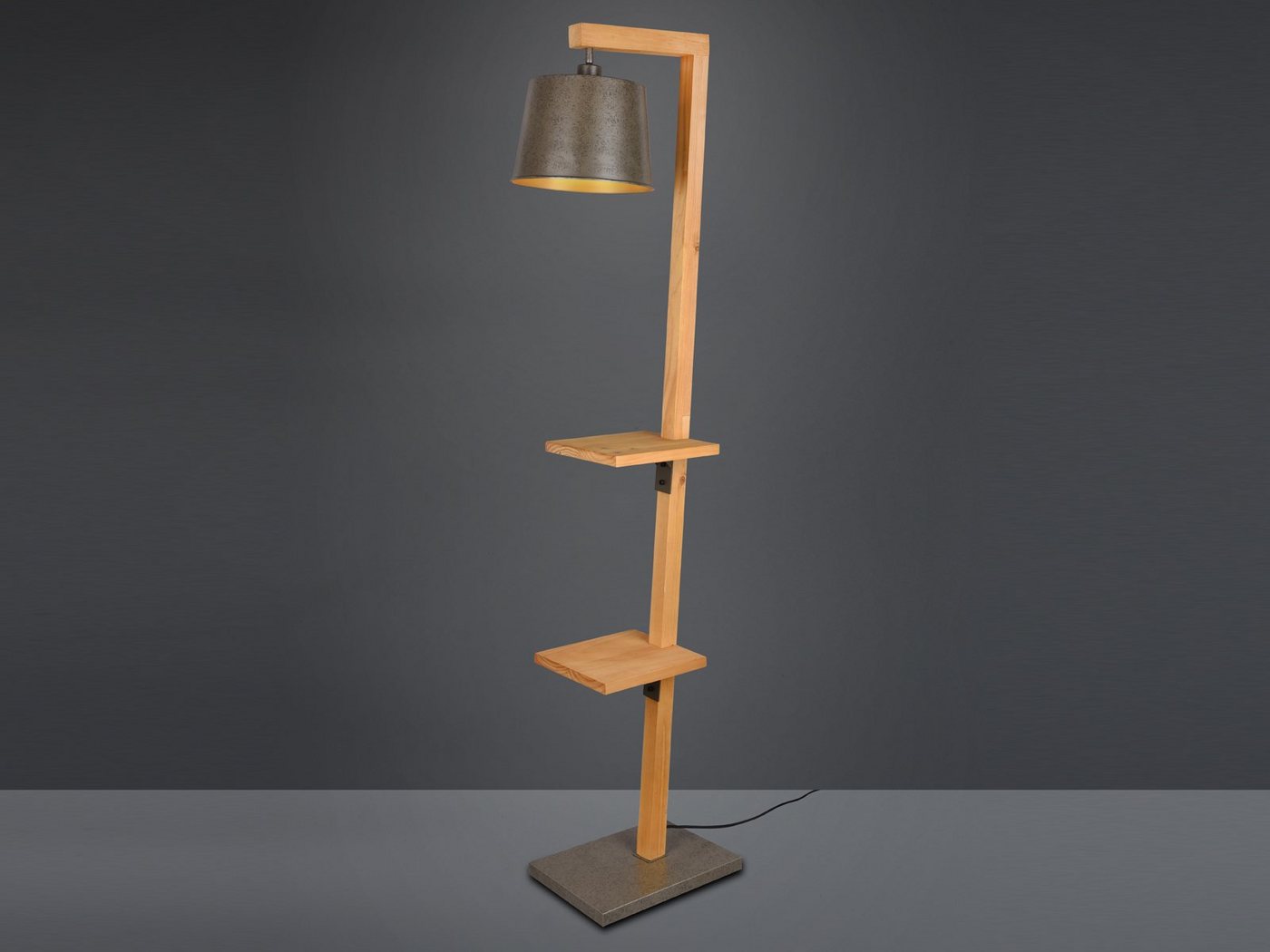 TRIO Leuchten LED Stehlampe, Dimmfunktion, LED wechselbar, Warmweiß, groß-e ausgefallen-e Holz-lampe mit Metall Lampenschirm, Höhe 165cm – Bild 3 von 5