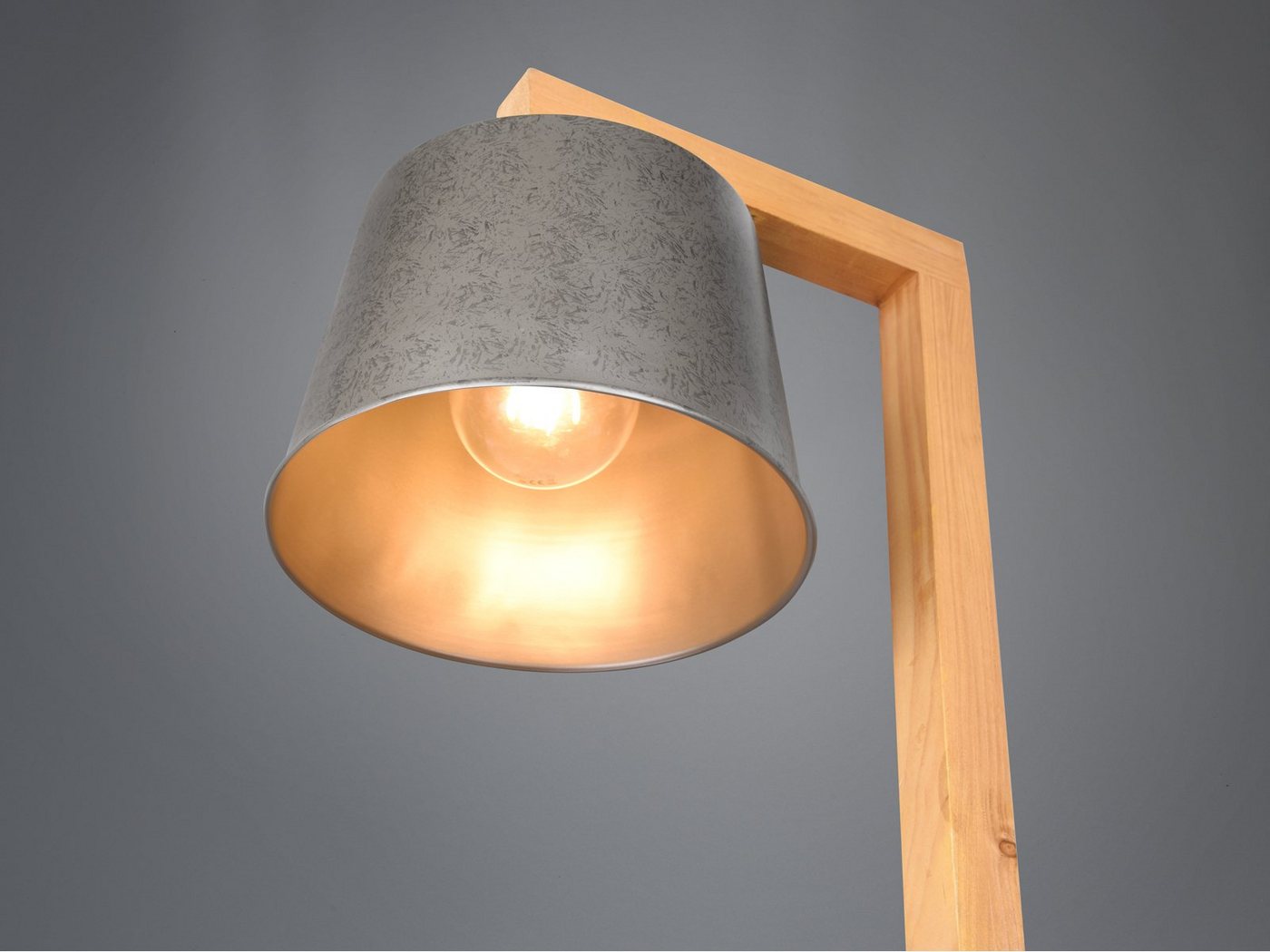 TRIO Leuchten LED Stehlampe, Dimmfunktion, LED wechselbar, Warmweiß, groß-e ausgefallen-e Holz-lampe mit Metall Lampenschirm, Höhe 165cm – Bild 5 von 5