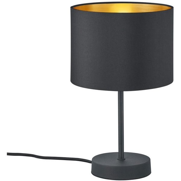 TRIO Leuchten LED Tischleuchte, Dimmfunktion, LED wechselbar, Warmweiß, dimmbar für Fensterbank, Design-er Stoff Lampen-schirm Schwarz Gold