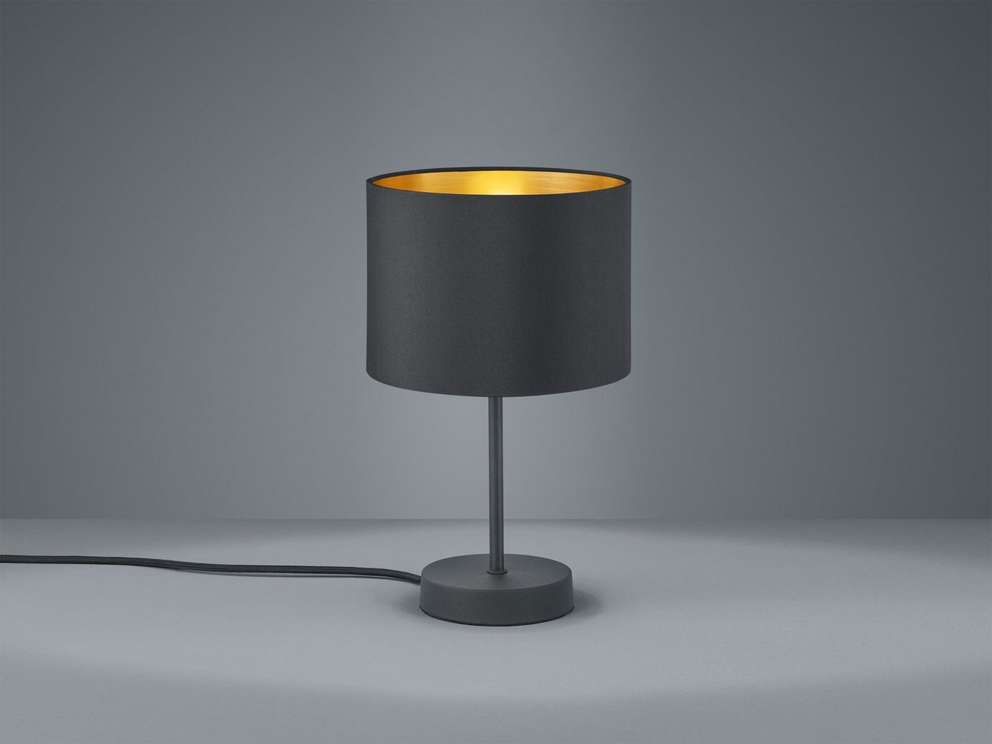 TRIO Leuchten LED Tischleuchte, Dimmfunktion, LED wechselbar, Warmweiß, dimmbar für Fensterbank, Design-er Stoff Lampen-schirm Schwarz Gold – Bild 3 von 5