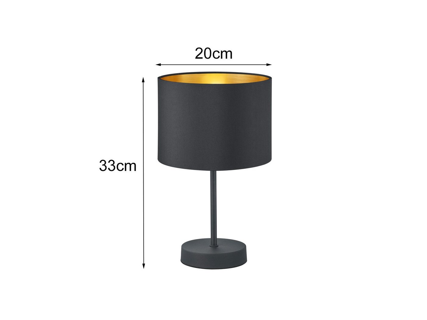 TRIO Leuchten LED Tischleuchte, Dimmfunktion, LED wechselbar, Warmweiß, dimmbar für Fensterbank, Design-er Stoff Lampen-schirm Schwarz Gold – Bild 4 von 5