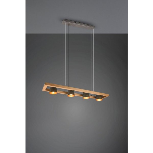 TRIO Leuchten Pendelleuchte Bell, ohne Leuchtmittel, Leuchtmittel wechselbar, Warmweiß, aus Holz mit Schirmen in Glocken-Design / Schirme nickel antik Optik