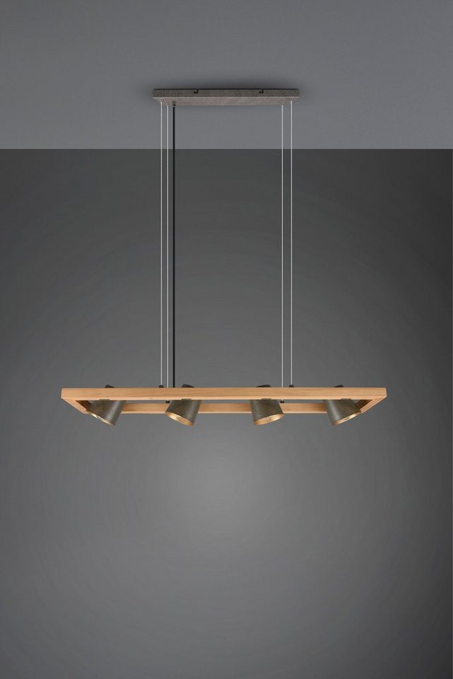 TRIO Leuchten Pendelleuchte Bell, ohne Leuchtmittel, Leuchtmittel wechselbar, Warmweiß, aus Holz mit Schirmen in Glocken-Design / Schirme nickel antik Optik – Bild 5 von 5
