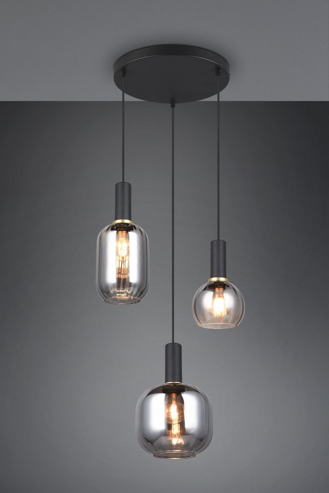 TRIO Leuchten Pendelleuchte DIVA, E27 Hängelampe 3-flammig mit Glasschirm, exkl 3xE27 max 10W, Leuchtmittel wechselbar, warmweiß - kaltweiß, höhenverstellbar bi – Bild 4 von 5