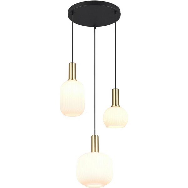 TRIO Leuchten Pendelleuchte DIVA, E27 Hängelampe 3-flammig mit Glasschirm, exkl 3xE27 max 10W, Leuchtmittel wechselbar, warmweiß - kaltweiß, höhenverstellbar bi