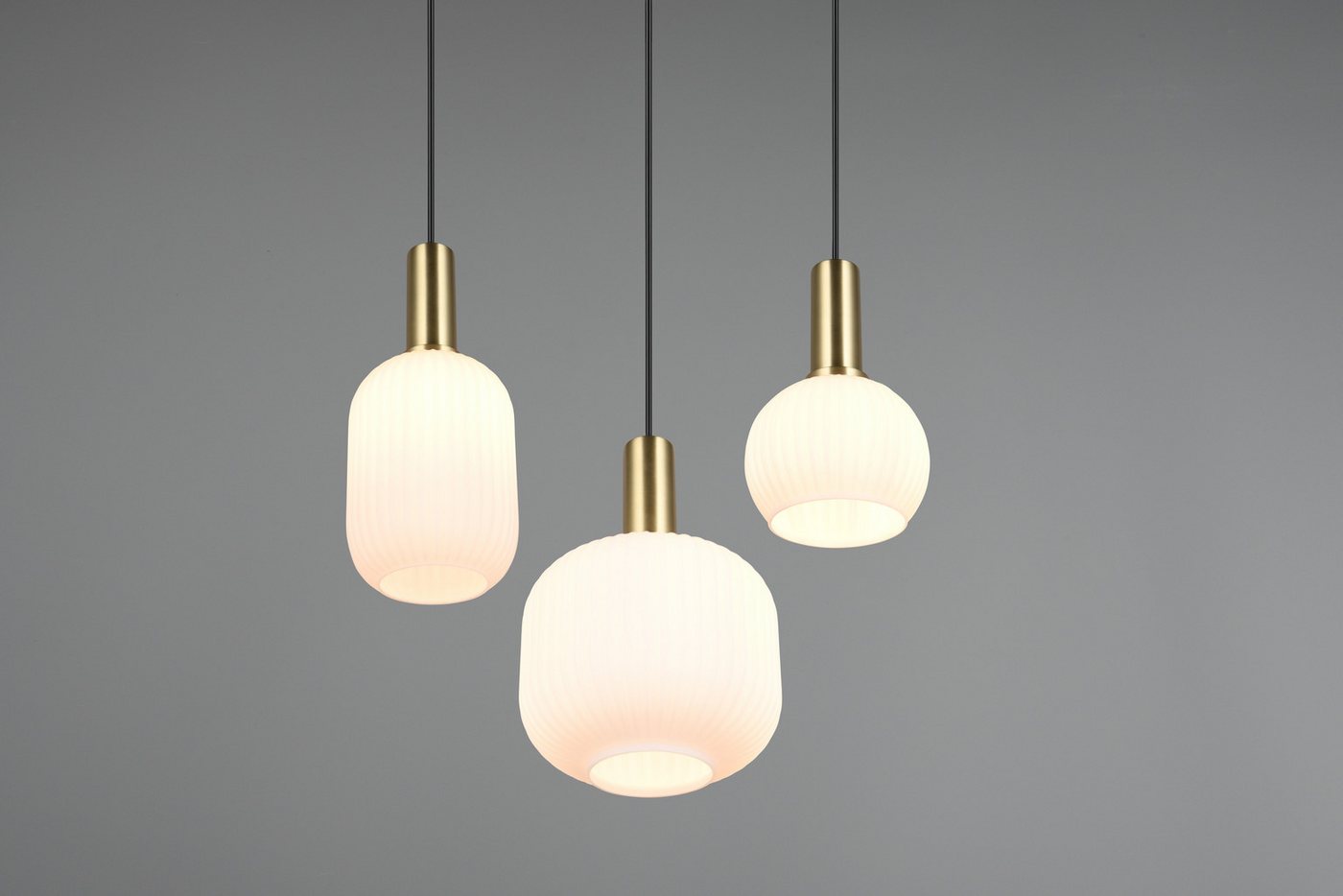 TRIO Leuchten Pendelleuchte DIVA, E27 Hängelampe 3-flammig mit Glasschirm, exkl 3xE27 max 10W, Leuchtmittel wechselbar, warmweiß - kaltweiß, höhenverstellbar bi – Bild 5 von 5