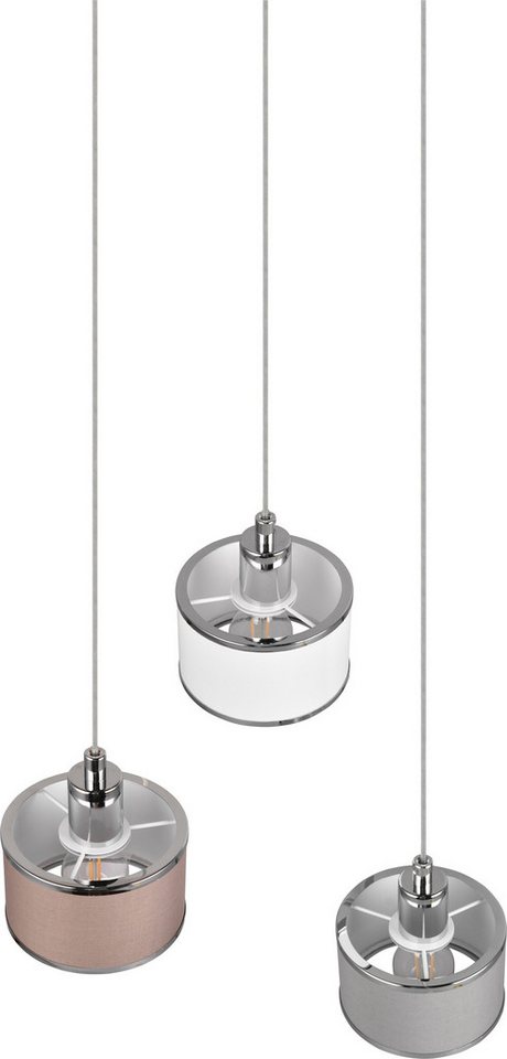 TRIO Leuchten Pendelleuchte KAPRUN, Hängelampe mit Stoffschirmen, exkl E14, max 28W, Leuchtmittel wechselbar, warmweiß - kaltweiß, Höhe einstellbar bis max 150  – Bild 4 von 5