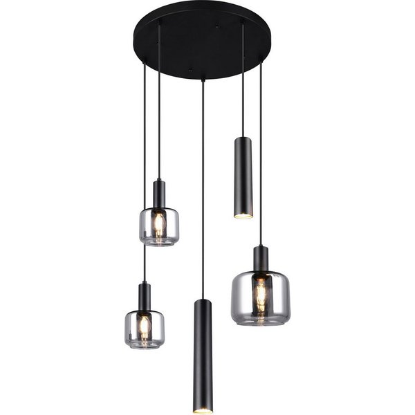 TRIO Leuchten Pendelleuchte MATARO, Hängelampe schwarz, Leuchtmittel wechselbar, Leuchtmittel wechselbar, warmweiß - kaltweiß, mit chrombedampften Glas Lampensc