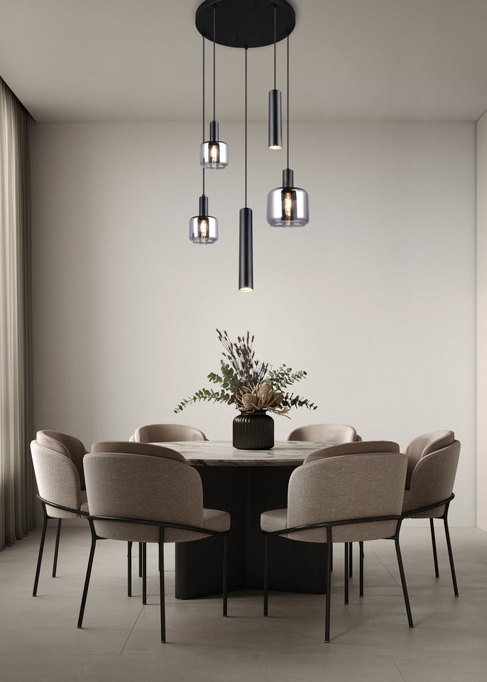 TRIO Leuchten Pendelleuchte MATARO, Hängelampe schwarz, Leuchtmittel wechselbar, Leuchtmittel wechselbar, warmweiß - kaltweiß, mit chrombedampften Glas Lampensc – Bild 2 von 5